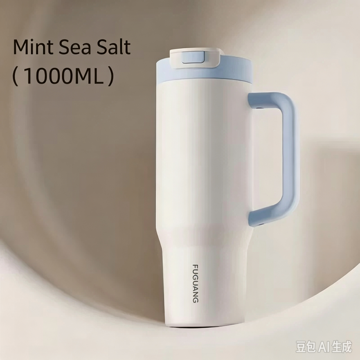 Fuguang 1000ml Mint Sea Salt Insulated Tumbler with Handle & Straw, 304 Stainless Steel Travel Mug, Leakproof Reusable Cup for Car Office Outdoor