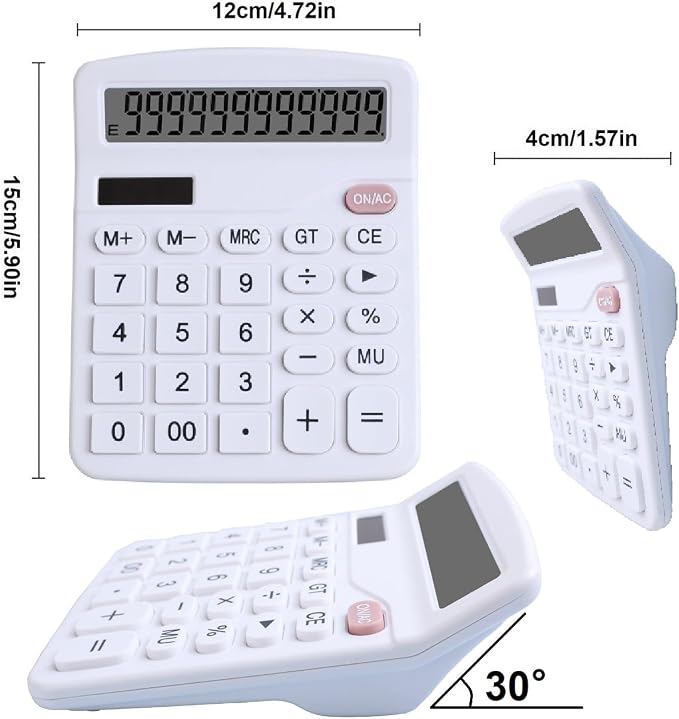 Office Desk Calculator, Cute Calculator for Kids, Basic Calculators Desktop, Dual Power Simple Financial Calculator with Big Button Large Display for Office Home and School (White)