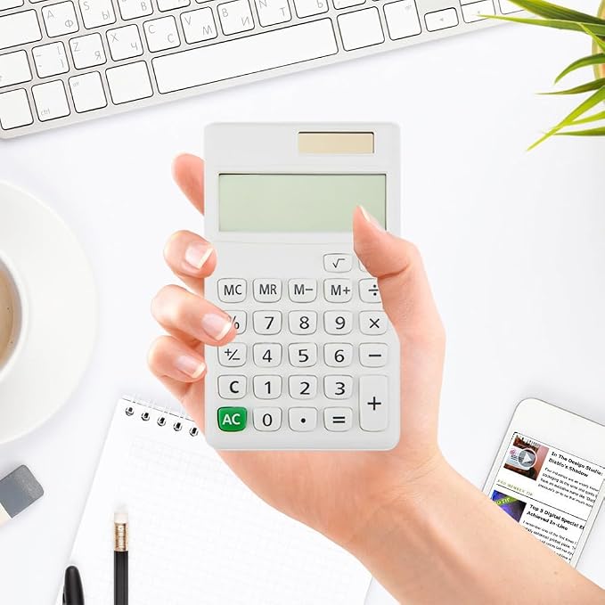 Basic Mini 4 Function Calculators,Calculator Small,Back to School First Day of School Supplies,Desk Calculator,White Solar Pocket Calculators for Students Home Office Middle