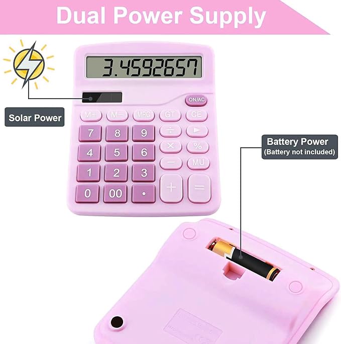 Office Desk Calculator, Cute Calculator for Kids, Basic Calculators Desktop, Dual Power Simple Financial Calculator with Big Button Large Display for Office Home and School (Purple)