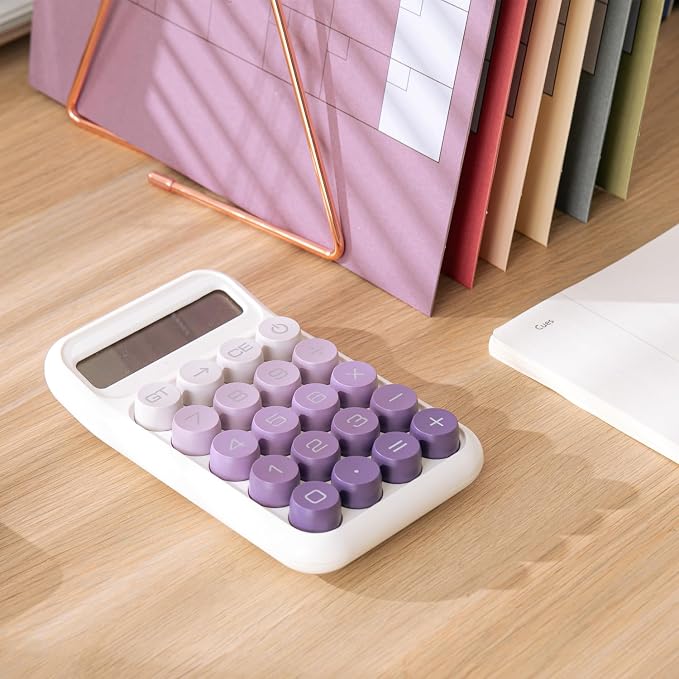 Y YOMA 1 Pack Mechanical Switch Calculator with 10 Digit Large LCD Display Big Button, Mini Cute Desktop Calculator 4 Function Basic Calculators for School Home Office Business, Dusty Violet