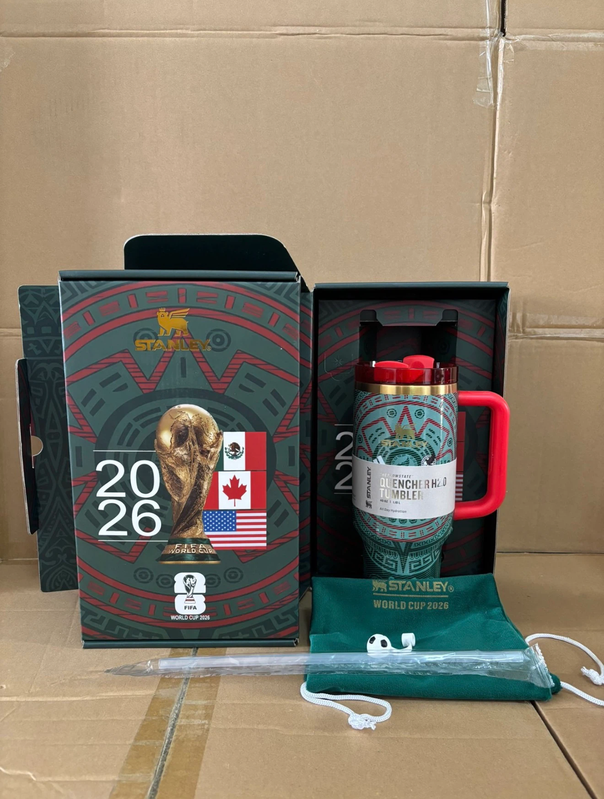 2026 North America Football Themed 40oz Insulated Travel Tumbler with Lid & Straw