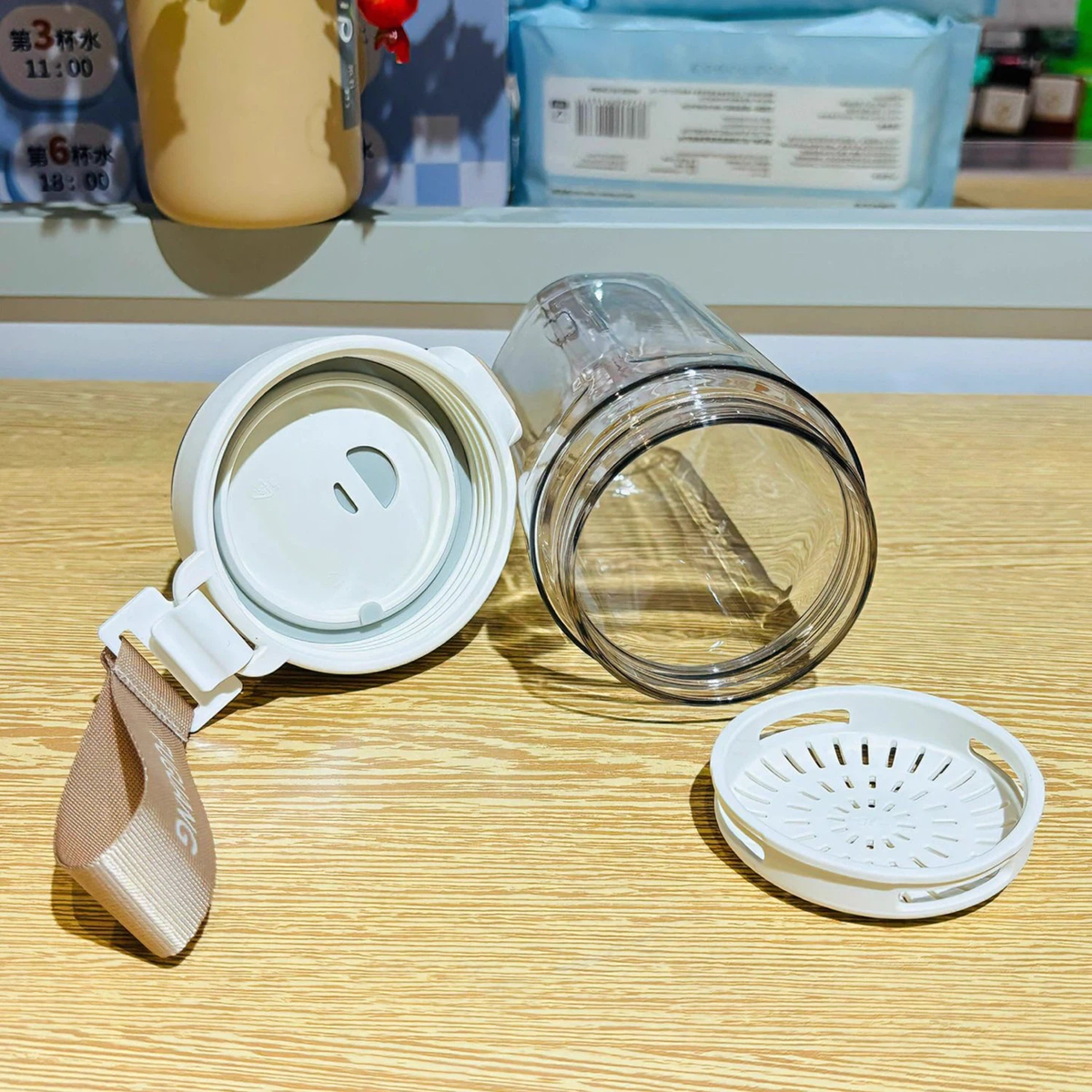 Fuguang High‑Value PC Plastic Water Bottle for Boys & Girls, Heat‑Resistant Student Coffee Cup with Flip‑Open Lid, Removable Tea Infuser & Portable Lanyard, Leakproof Summer Travel Mug for Flower Tea & Daily Drinks